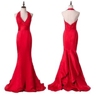 jjshouse Halter Mermaid With Beading And Ruffles Red ball gown prom dress 6